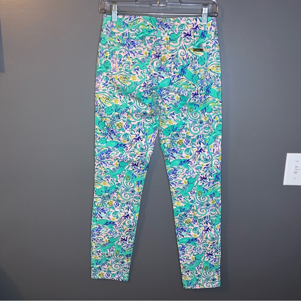 NWT Lilly Pulitzer South Ocean Skinny Crop Pants in Monkey Sea Melon Fig Size 0 - Picture 3 of 7